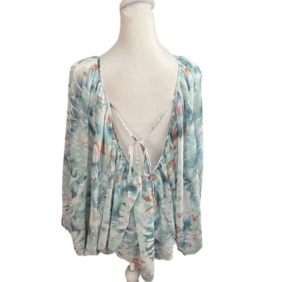 Cato Women's Medium Tie-Dye Boho Blouse With Open Back Detail & Long Sleeves NWT - Picture 2 of 4